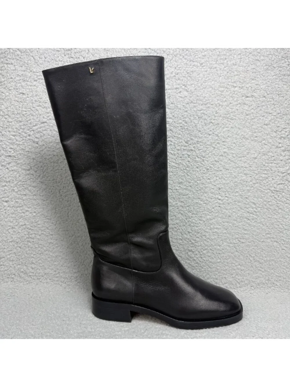 Larroude Boots Womens 7.5 Shoes Black Leather Anne Knee High Riding Square Toe